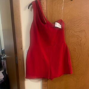 Red One-Shoulder Romper